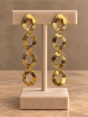 Gold Textured Linked Oval Drop Earrings